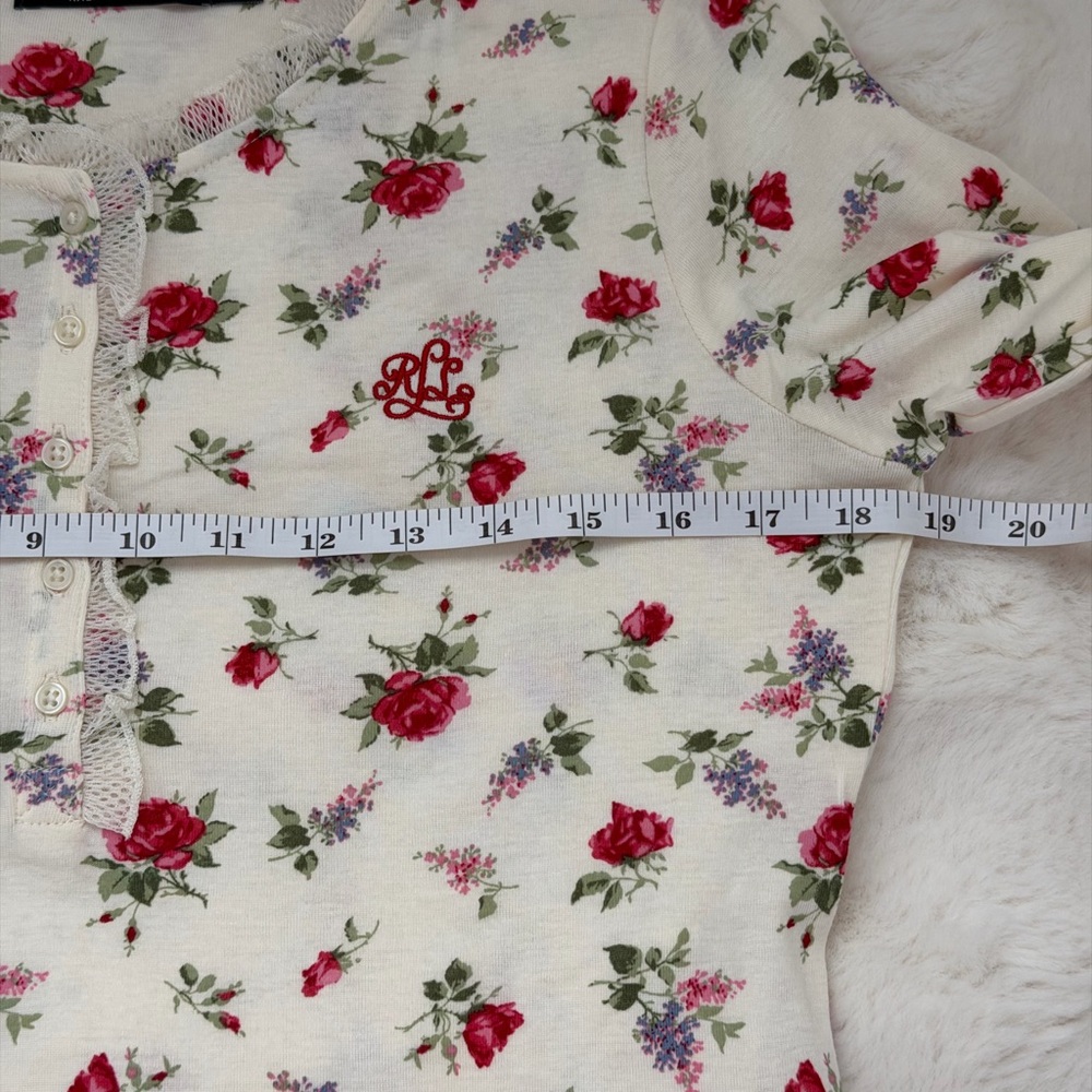 Lauren Ralph Lauren Cream Floral Rose Cotton Pajama Set-Romantic Sleepwear-S - Picture 14 of 16